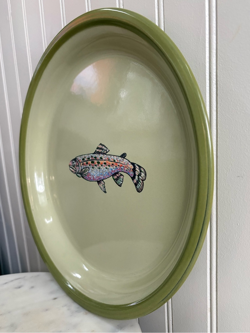 Marble Canyon Enamelware Large Trout Plate/Serving Platter Green 12.5” Diameter - Picture 5 of 11